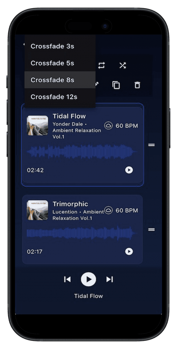 App audiorooms Studio – crossfade tra playlist