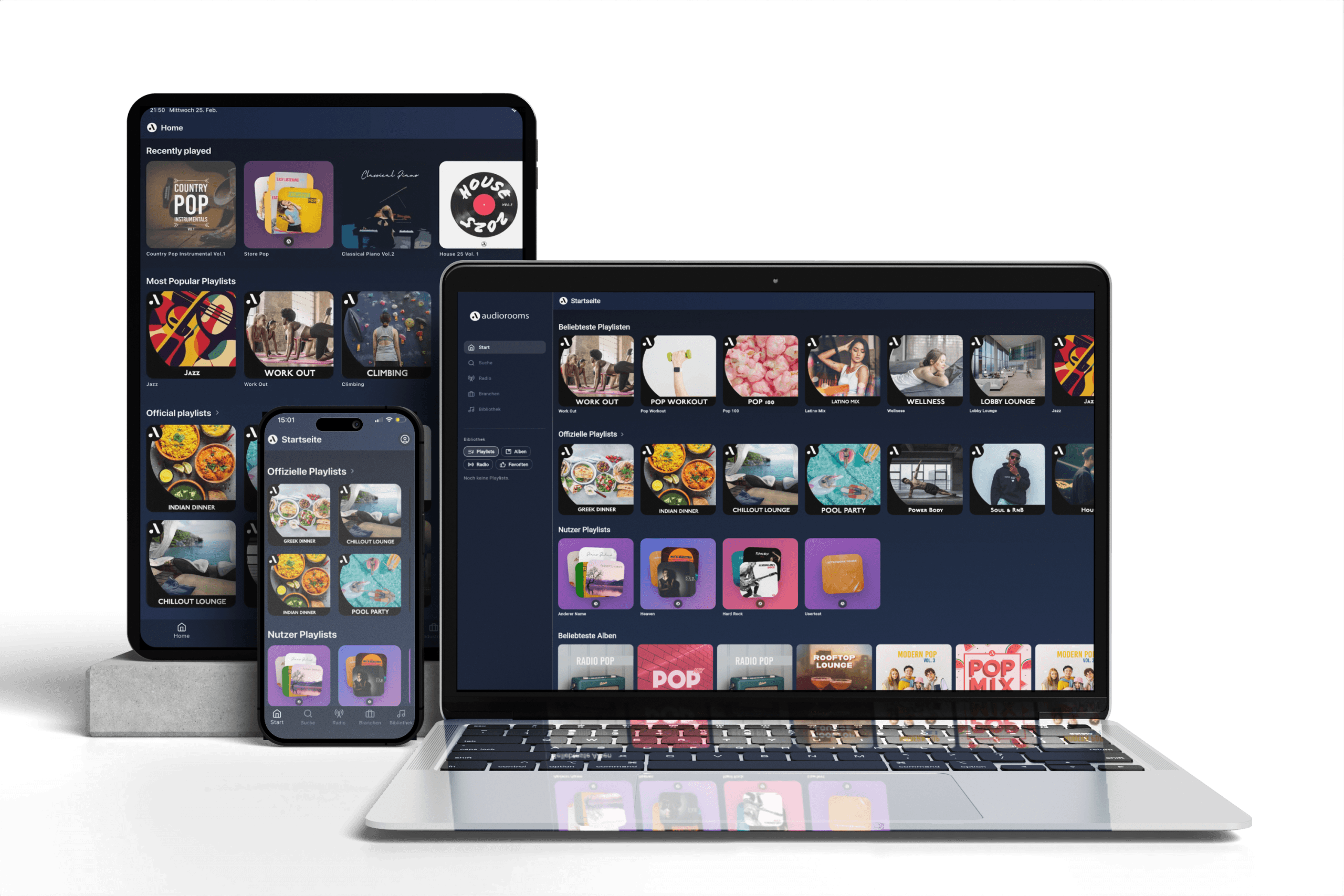 Nuovo design dell'app su tablet, laptop e smartphone
