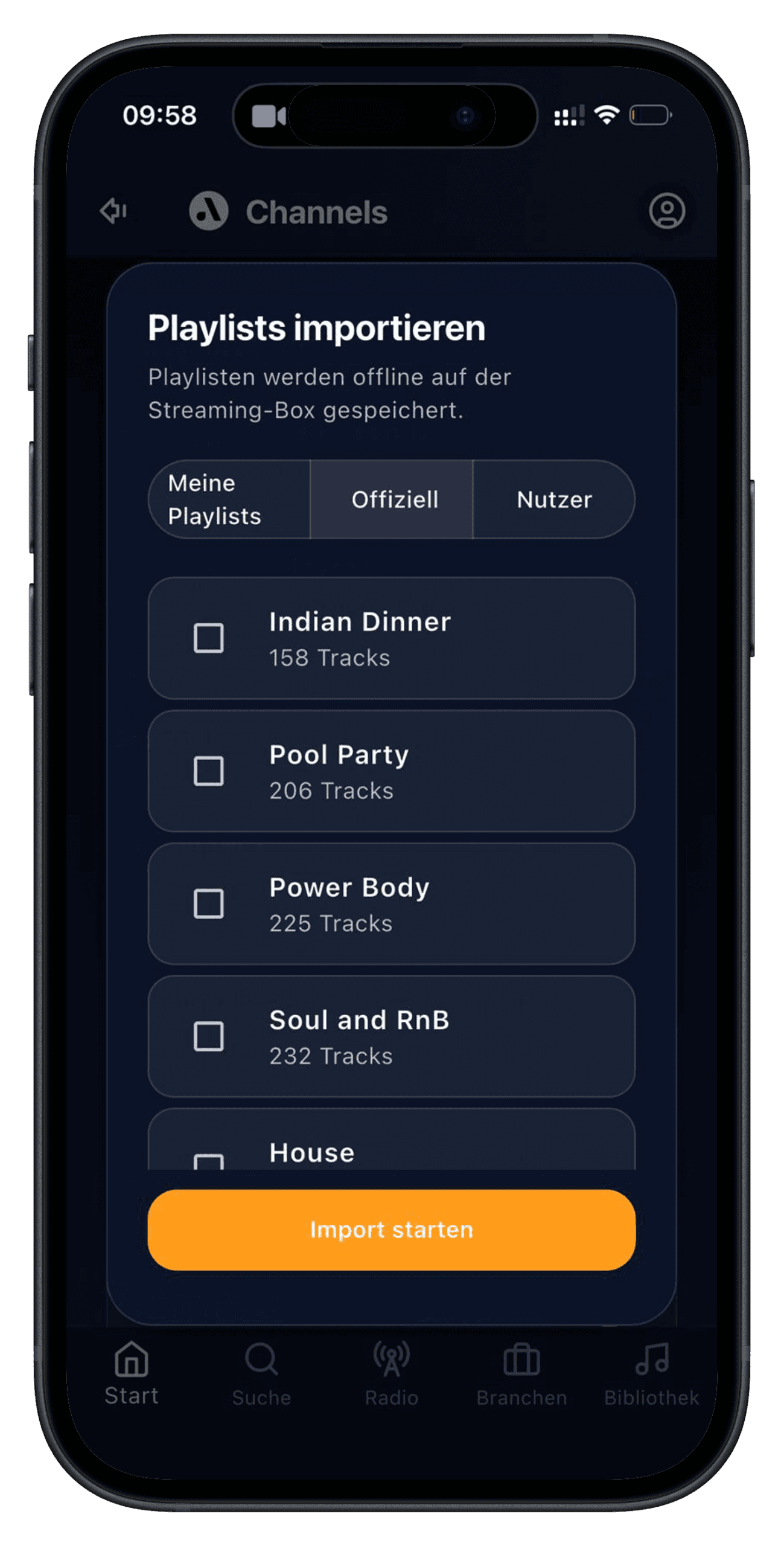 Importa playlist nell'app audiorooms