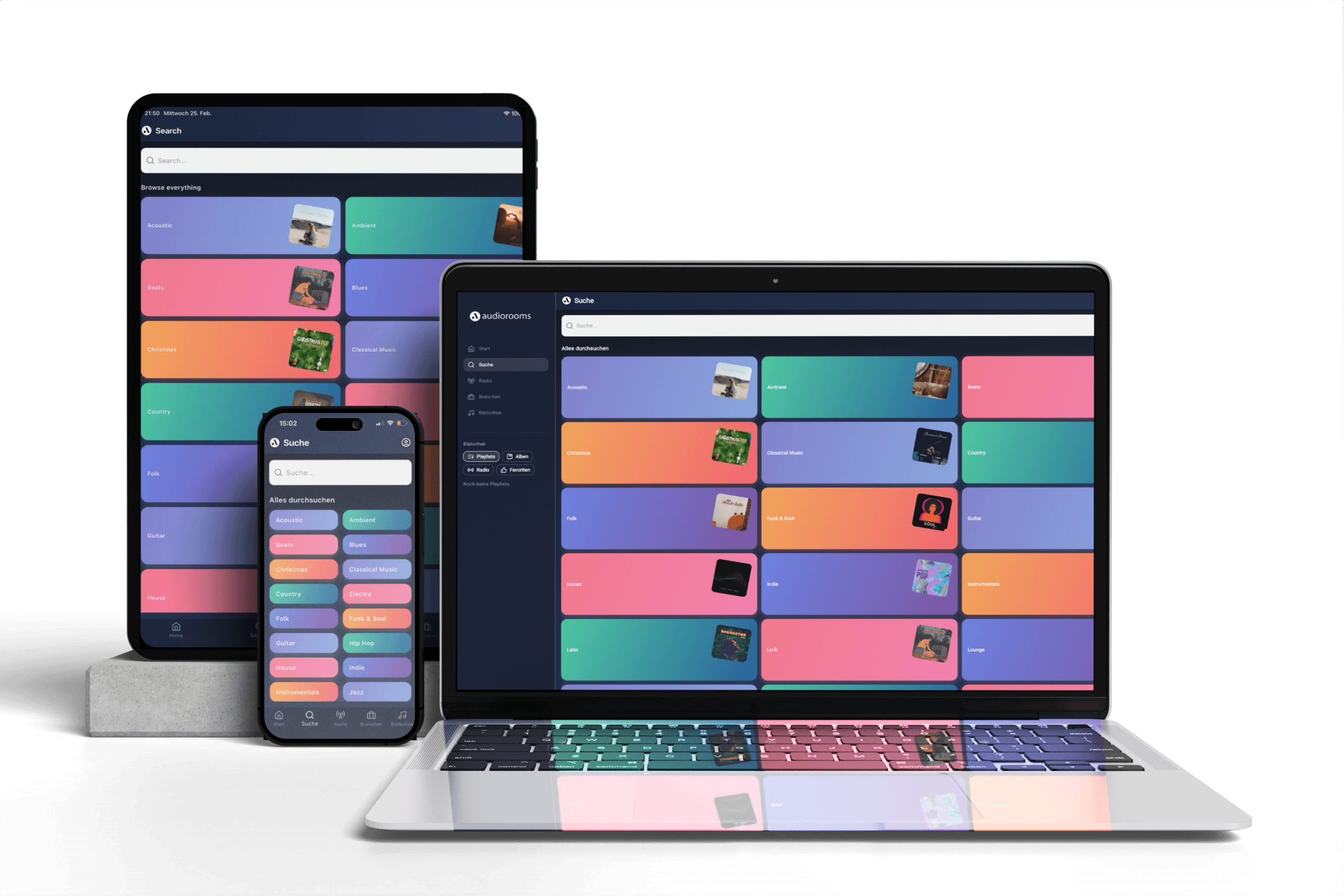 App audiorooms su laptop, tablet e smartphone